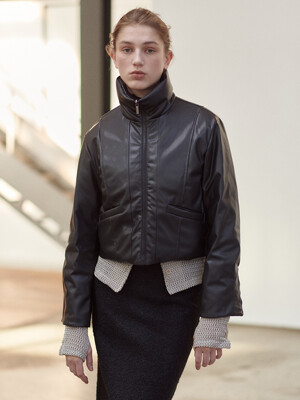 FAUX LEATHER GOOSE DOWN BLOUSON JACKET [BROWN][BLACK]