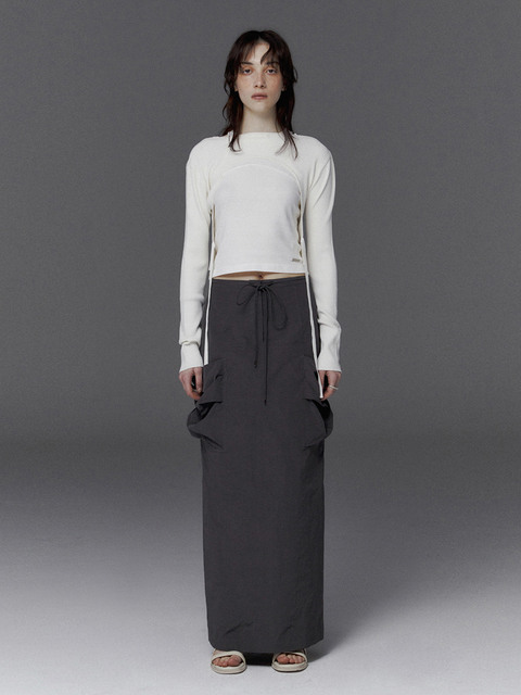스커트 - 스튜디오 테이블 (STUDIO TABLE) - CARGO MAXI SKIRT, DEEP BROWN
