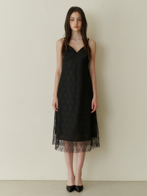 Grace layered lace dress - black