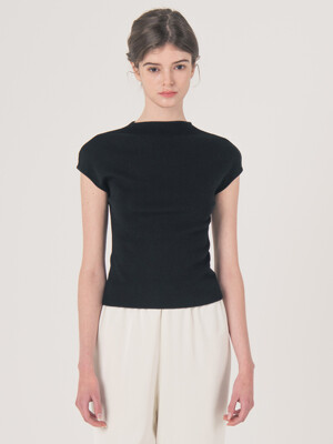 WED_Half neck line simple knit_BLACK