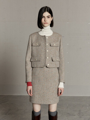 LOREN Crop Wool Tweed Jacket_Beige