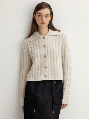 cable collar neck cardigan (oat)