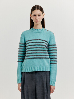 XTRIPE Stripe 4 Buttons Knit Top - Blue Grey