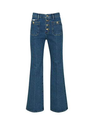 BUTTONED BOOT-CUT JEANS (BLUE)