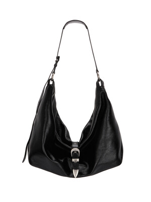 BELTED HOBO_black glossy plain