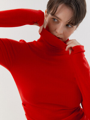 Wool Warmer Turtleneck Long-Sleeved T-shirt (Red)