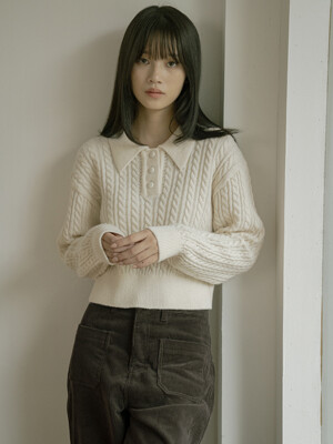 KN4239 Nouveau cable collar knit_Oat beige