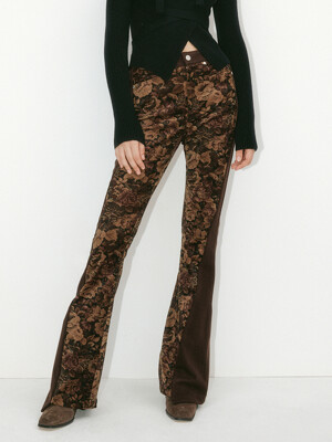 JACQUARD SLIM BOOTS CUT PANTS - BROWN