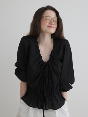 THREE RIBBON BLOUSE(BK)