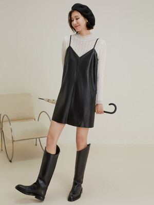 LS_Daily black leather sleeveless dress