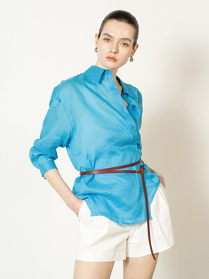 Big pocket Linen oversized shirt - blue