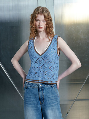 Crochet Knit Vest in Blue VK4MV257-22