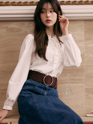 HIGH NECK FRILL BLOUSE WHITE