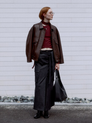 DEFILE Italian Lambskin Leather Bomber Jacket_Brown