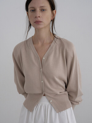 SILK CURVED V-NECK CARDIGAN_PINK BEIGE