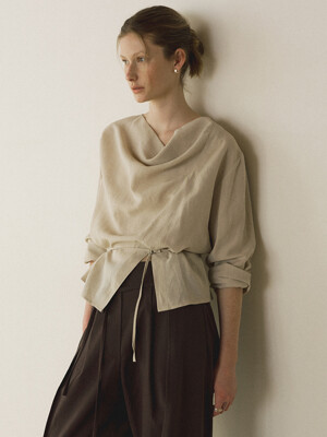 [단독] Cowl-neck belted blouse_Oatmeal