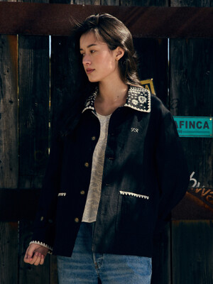 Embroidery Collar Jacket Black_F251JK05