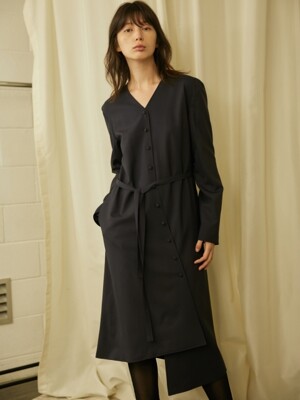 UNEVEN CUT COAT DRESS - DARK NAVY