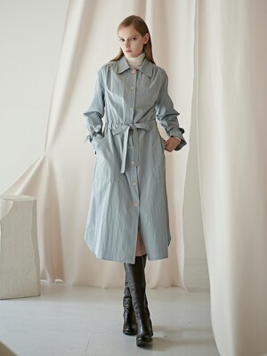 SHIRRING BELTED TRENCH DRESS_LIGHTBLUE