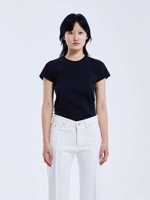 Whole paper embroidered tight t-shirt (black)