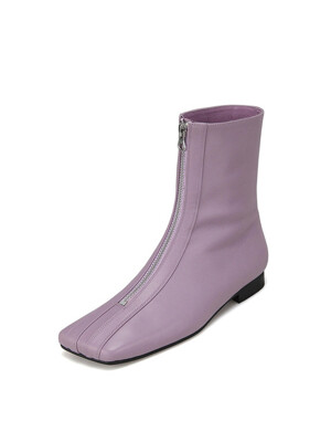 Squared toe front zip flat boots | Heather