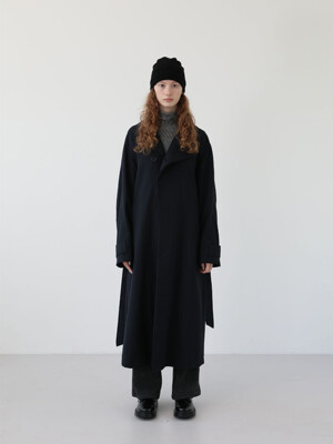 Sleeve curved wool trench coat - navy