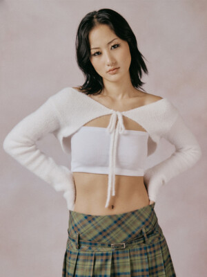 Fuzzy Knit Bolero WHITE