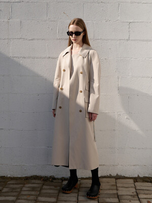 23 Spring_ Cream Double-Breasted Trench Coat