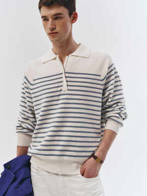 UNISEX HIDDEN HALF ZIP-UP CASHMERE SWEATER OFF WHITE_M_UDSW3A103B2