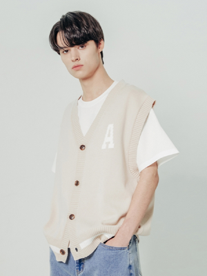 남성 립 포인트 니트 베스트 (LT-BEIGE)