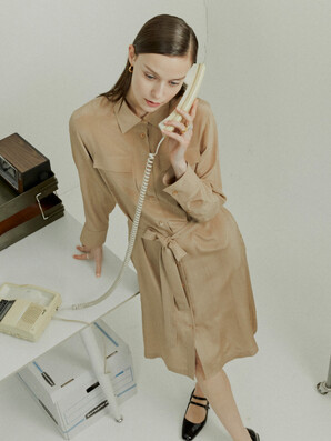 원피스 - 프론트로우 (FRONTROW) - [Premium] Belted Silk Shirt Dress