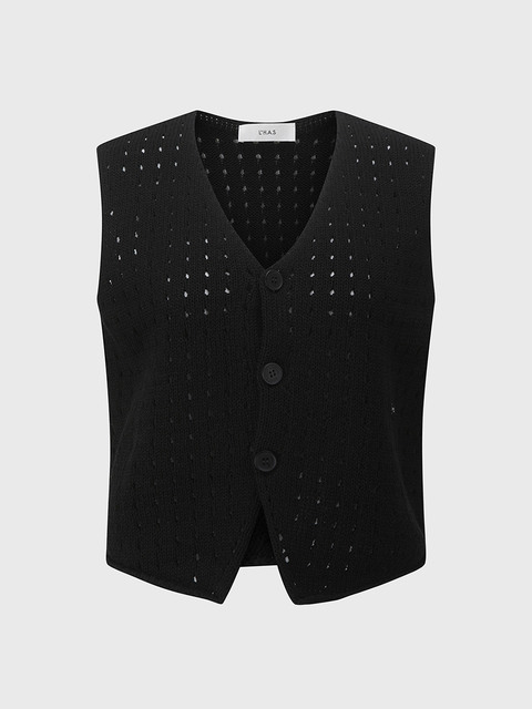 니트 - 르하스 (L’H.A.S) - V-NECK PUNCHING VEST_BLACK
