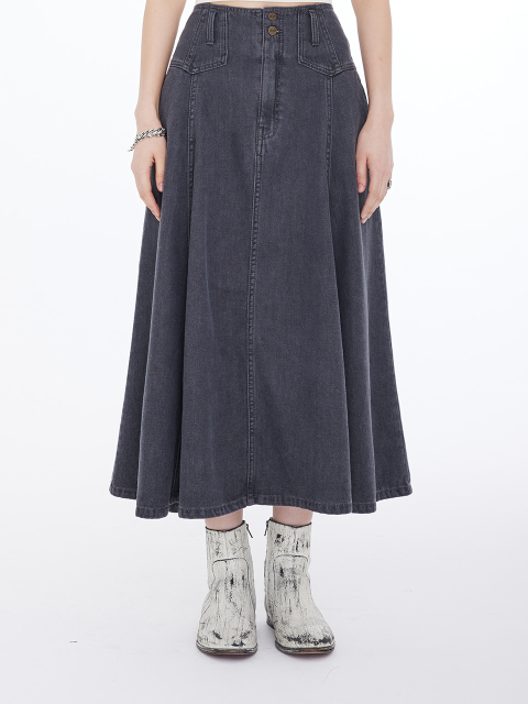 데님,스커트 - 랭글러 (Wrangler) - 우먼즈 맥시 플레어 데님 스커트