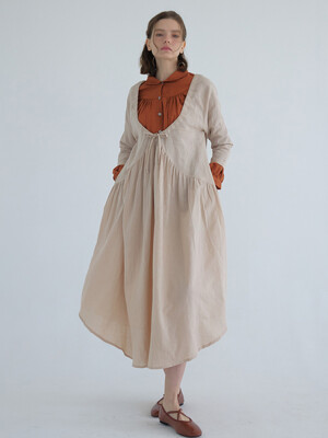 french shirring gathered dress-3color(beige)