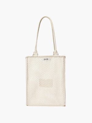 LEATHER-TRIMMED MESH BAG - CREAM