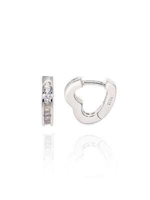 Pave Setting Heart Silver Earring Ie342 [Silver]