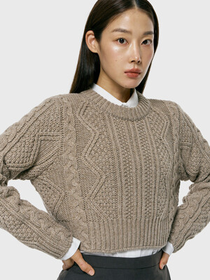 wool cable crop knit_beige
