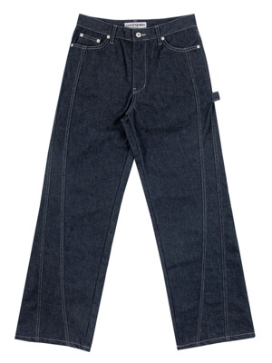 NON-FADE INCISION DENIM PANTS [DARK BLUE]