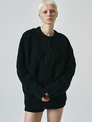 헤비 멀티 케이블 스웨터 (블랙)
