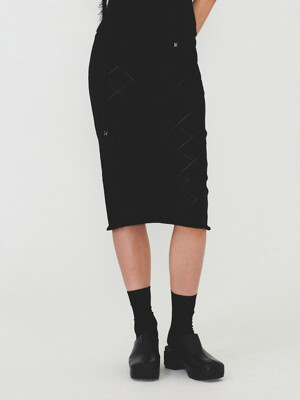 ARGYLE PATTERN KNIT SKIRT (black)