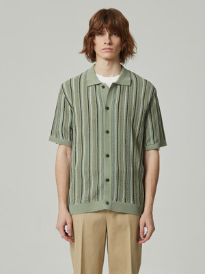 multi-stripe knitted shirt (short-sleeved)_CWWAM24402MIX