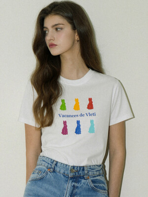 Color Rabbit Art Work Printing T-shirt (White)