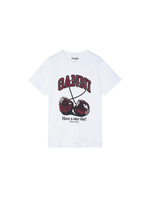 가니 여성 체리 그래픽 릴렉스핏 반팔 티셔츠 화이트 T3860-151