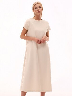 Sweat Half Sleeve Long Dress _2 Color