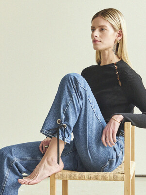 SIDE RIBBON EYELET RELAXED FIT DENIM_BLUE