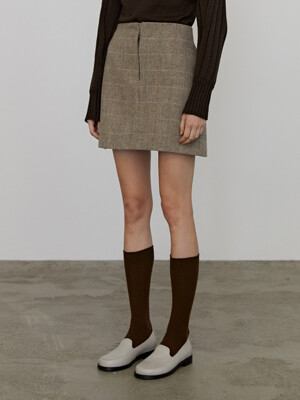 Wool checker mini skirt_Gray