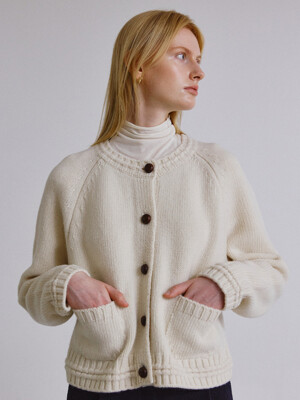 Rib line raglan cardigan_IVORY