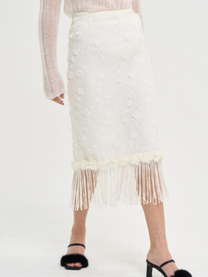 Charlotte Flower Fringe H Line Skirts_Ivory