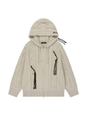 Cable Knit Hood Zip-up Beige