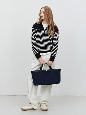 UNISEX STRIPED HALF ZIP-UP SWEATER FRENCH NAVY_UDSW5A103N2